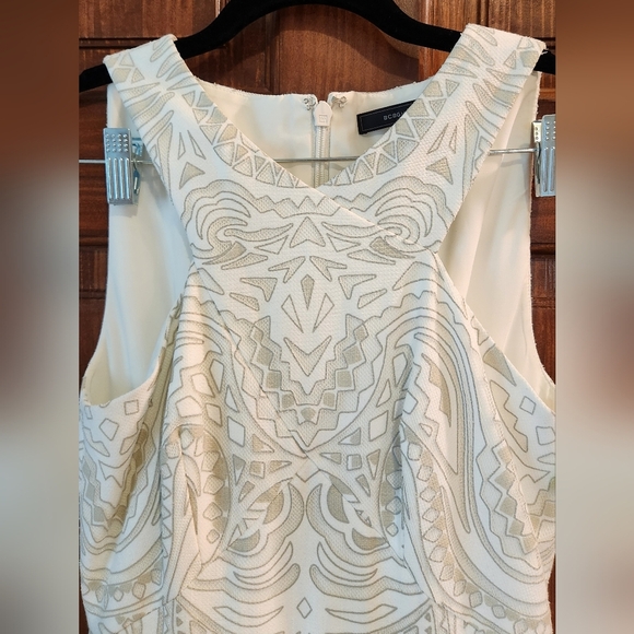 BCBGMaxAzria Everlie White Ivory Lace Sheer Floor Length Geometric Dress - Picture 4 of 14